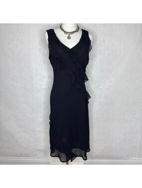 Vintage Black Gothic Fairy Whimsigoth Ruffle Midi Dress Fits Medium to Large